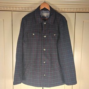 Men's Utex Plaid Button Front Wool Blend Coat Shacket Sz Large